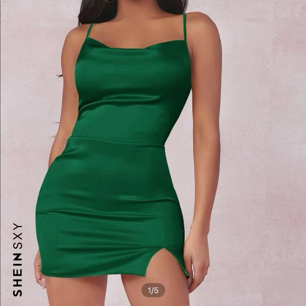 Dark Green satin body con dress